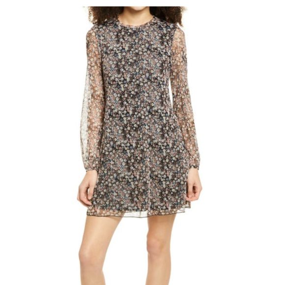 La La Land Creative Co Balloon Sleeve Mesh Dress In Black Coral Sky Size S - Picture 1 of 1